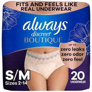 Always Discreet Boutique Incontinence and Postpartum Underwear for Women, Maximum Protection, Small/Medium, Rosy, 20 Count