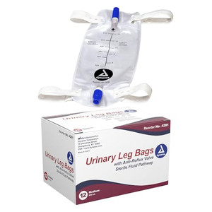 Dynarex Urinary Leg Bag, for Use with Catheter, has a Non-Drip Closure & Anti-Reflux Valve, 600 ml/20 oz Capacity, Medium, White, 1 Box of 12 Leg Bag