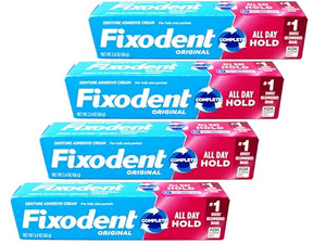Fixodent Denture Adhesive Cream Original, All Day Hold for Fulls and Partials, 2.4 oz, (Pack of 4)