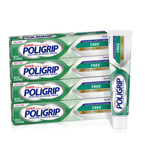 Super Poligrip Zinc Free Denture and Partials Adhesive Cream, 2.4 ounce (Pack of 4)