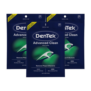 DenTek Advanced Clean Floss Picks with No Break & No Shred Dental Floss, Plaque Remover, 150 Count, Pack of 3