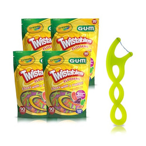 GUM Crayola Twistables Kids Flossers with Fluoride - Designed for Little Hands - Three Fun Fruit Flavors - Easy to Use Kids Floss Picks for Children
