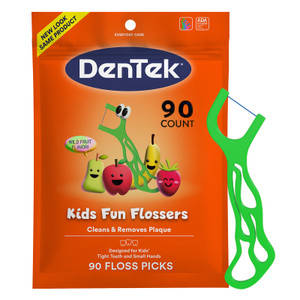 DenTek Fun Flossers  Kids Floss Picks with Wild Fruit Flavor, 90 Count