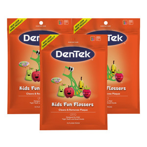 DenTek Fun Flossers  Kids Floss Picks with Wild Fruit Flavor, 75 Count, Pack of 3