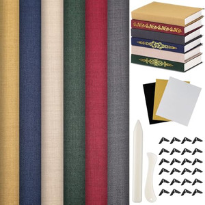 Humyoun Book Binding Cloth Kit, Includes 12''x16'' Bookcover Cloth Fabric 24 Decorative Corners 3 Iron on Vinyl Sheets Bone Folder Tools, Backing Pap