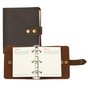 PATIKIL A9 Genuine Leather Journal, 3 Ring Notebook Binder Planner Loose Leaf 60 Sheets Paper Refillable for Business Office Study Writing with Snap