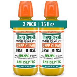 TheraBreath Deep Clean Mouthwash, Antiseptic Benefits, Fresh Mint Flavor, Dentist Formulated, Alcohol Free, 16 fl oz (Pack of 2)
