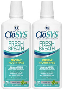 CloSYS Mouthwash, 32 Ounce, 2 Count, Fresh Breath Mouthwash, Gentle Mint, Alcohol Free, Dye Free, pH Balanced Mouth Wash, Helps Soothe Entire Mouth,