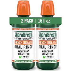 TheraBreath Fresh Breath Mouthwash, Rainforest Mint, Alcohol-Free, 16 Fl Oz (2-Pack)