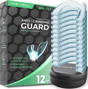 HONEYBULL Anti Grinding Guard Set, Comes in 2 Sizes for Light and Heavy Grinding, Comfortable Custom Mouth Guard for Nighttime Teeth Grinding (6 Pack
