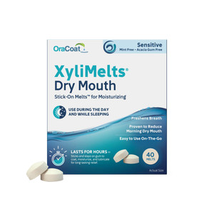 OraCoat XyliMelts Dry Mouth Relief Stick-On-Melts for Sensitive Mouths, Mint-Free and Acacia Gum-Free with Xylitol, 40 Count, Non-Acidic, Day & Night