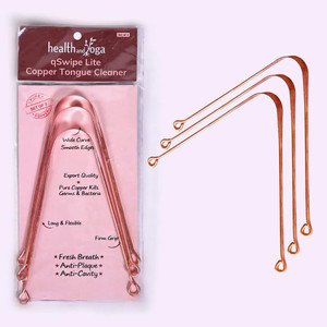 HealthAndYoga qSwipe Lite Copper Tongue Cleaners (Pack of 3)  Prevents Bad breath, Improves taste- Flexible, Curved ends provide good grip  Comple
