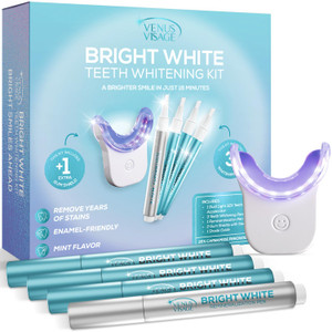 Venus Visage Teeth Whitening Kit with LED Light Device - Includes 3 Carbamide Peroxide Gel Pens, Teeth Whitening Trays & Remineralization Pens - 16 M