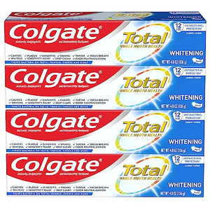 Colgate Total Teeth Whitening Toothpaste, 10 Benefits Including Sensitivity Relief ,Whitening Mint, 4.8 oz ( Pack of 4 )