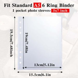 50 Pack 50 Pocket 5x7Clear Page Protectors for A5 Binder 6 Ring Top Loading Paper Protector Sheets Binder Sleeves for Cards,Photocards,Postcards,Pic
