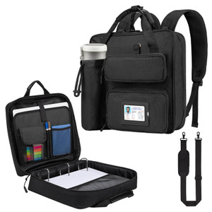 Pechor Zipper Binder 3 Ring 3-inch with Shoulder Strap & Backpack Straps, Black 700 Sheets Capacity Large Zip Up Binder Multiple Pockets File Folder