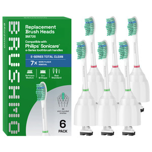 Brushmo e-Series Total Clean Replacement Toothbrush Heads, Compatible with Philips Sonicare Screw-on Electric Toothbrush Handles, 6 Standard Heads, M