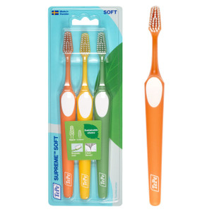 TePe Supreme Toothbrush, Soft Bristle Toothbrush, Tapered Brush Head for Sensitive Teeth and Gum Care, Adult, 3 Pack