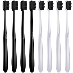 Patelai 8 Pcs Extra Soft Toothbrush Micro Nano with 20, 000 Ultra Soft Bamboo Charcoal Bristles for Adult, Sensitive, Brace and Recession(Black, Whit