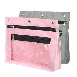PATIKIL Expandable Pencil Pouch for 3 Rings Binder, 2 Pack Oxford Cloth Large Capacity Zipper Binder Pouch Pencil Case for Office Home, Gray/Pink