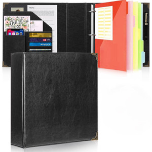 Darolin Premium PU Leather D-Ring Binder, 3 D-Ring Binder with Business Card Holders & Pen Loop, Professional Portfolio Organizer for Office, School