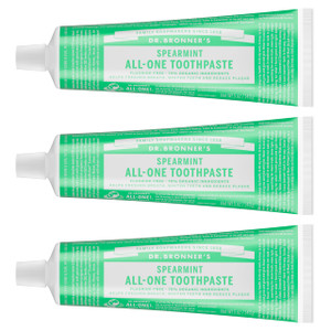 Dr. Bronners All-One Toothpaste Pack of 3 Spearmint, 5 oz Fluoride-Free Toothpaste for Adults, SLS-Free, 70% Organic & Natural Ingredients, Vegan,
