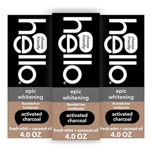 hello Epic Whitening Charcoal Fluoride Free Toothpaste, Activated Charcoal Toothpaste with Coconut Oil, Whitens Teeth Naturally, SLS Free, Fresh Mint