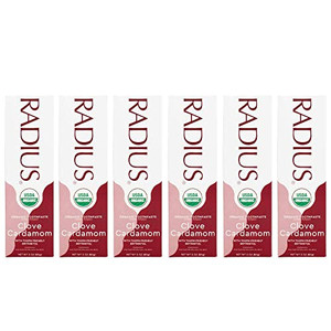 RADIUS USDA Organic Toothpaste 3oz Non Toxic Chemical-Free Gluten-Free Designed to Improve Gum Health & Prevent Cavity - Clove Cardamom - Pack of 6