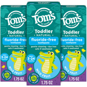 Tom's of Maine Fluoride-Free Toddler Training Toothpaste, Mild Fruit, 1.75 oz. 3-Pack (Packaging May Vary)