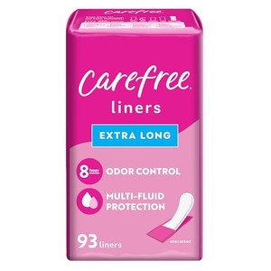 Carefree Panty Liners for Women, Extra Long, Wrapped, Unscented, 93ct | Pantiliners, Carefree, Daily Liners for Women, Light Periods and Leaks, 8-Hou