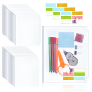 24 Pack Clear Letter Size Binder Pockets 3 Holes Clear Zipper Binder Folders 3 Ring PVC Loose Leaf Bags Insert Sleeves Page Sheet Protectors for Busi