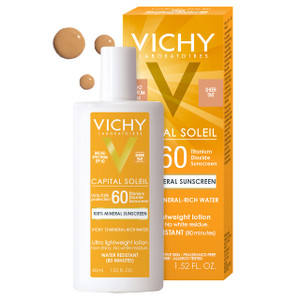 Vichy Capital Soleil Tinted Mineral Sunscreen for Face SPF 60, Titanium Dioxide Face Sunscreen, Travel Size Sunscreen, Water Resistant, Light weight