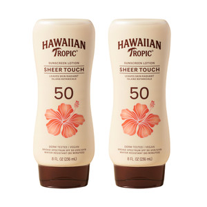 Hawaiian Tropic Sheer Touch Ultra Radiance Lotion Sunscreen SPF 50, 8 Fl Oz Twin Pack, Hawaiian Tropic Sunscreen SPF 50, Sunblock, Oxybenzone Free Su