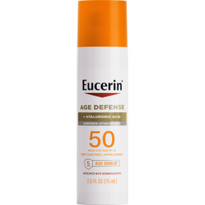 Eucerin Sun Age Defense SPF 50 Face Sunscreen Lotion with Hyaluronic Acid, Hypoallergenic, Non-Comedogenic Sunscreen SPF 50 Free of Fragrance, Oxyben