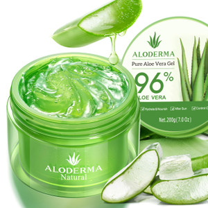 Aloderma 96% Organic Aloe Vera Gel for Face & Body, Pure Aloe Gel Made within 12 Hours of Harvest, Ideal for Skin, Scalp, & Hair Hydration, Calming M