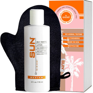 Sun Laboratories By Giesee Tan Overnight Sunless Tanning Lotion 4 oz with Tanning Mitt - Natural Self Tanner, Pregnancy Safe, Organic Sunless Tanner