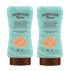 Hawaiian Tropic Weightless Hydration After Sun Lotion with Aloe, 6Fl Oz Twin Pack, Hawaiian Tropic Lotion, Moisturizing Lotion, After Sun Care, After