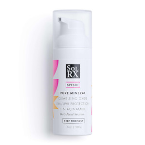 SolRX Pure Mineral SPF 50+ Face Sunscreen - 1.7oz Zinc Oxide Sunscreen with Niacinamide, Daily Facial Sunscreen, Reef Safe Sunscreen
