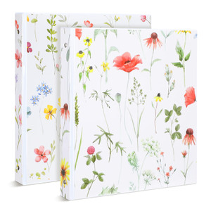 Harloon Wildflower 3 Ring Binder 1.2 Inch Cute Floral 3 Ring Binder Vintage Floral Hardcover Decorative File Folder with Clear Interior Pockets for O