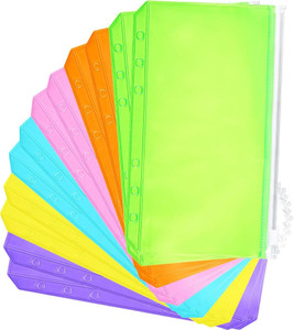 Zonon 12 Pcs A6 Binder Zipper Folders Pockets 6 Holes Budget Binder with Cash Envelopes PVC Loose Leaf Bag Waterproof Pouch Document Filing Bags(A6,P