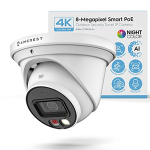 Amcrest UltraHD 4K (8MP) IP PoE AI Camera, 49ft Nightcolor, Security Outdoor Turret Camera, Built-in Microphone, Human Detection, Active Deterrent, 1