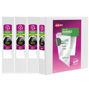 Avery Durable Clear View 3 Ring Binders, 2 Inch EZD Rings, 4-Pack of White Binders (79925)