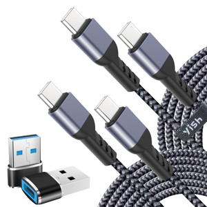 YISH USB C Cable with Adapter?65W 3A Charging Cord Fast-Charging-Cable 6.6ft/2m 2Pack Nylon Data-Cable USBC to USB-C with Adapter Compatible with iPh