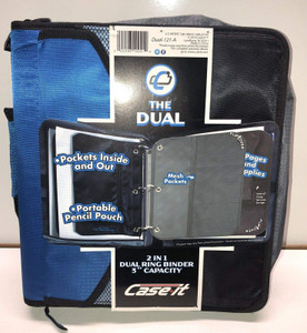 Case-it The Dual 2-in-1 Zipper - Two 1.5 Inch D-Rings - Includes Pencil Pouch - Multiple Pockets - 600 Sheet Capacity - Comes with Shoulder Strap -Du