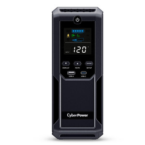 CyberPower CP1500AVRLCD3 Intelligent LCD UPS System, 1500VA/900W, 12 Outlets, 2 USB Ports, AVR, Mini Tower, Black