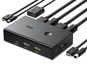 UGREEN HDMI KVM Switch 1 Monitor 2 Computers, with 4 USB Ports 4K@60Hz KVM Switches for Sharing One Monitor Keyboard Mouse Printer with 2 HDMI Cables