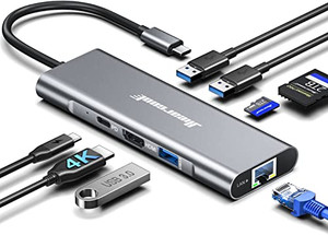 Hiearcool USB C Hub Ethernet 8-in-1, 4K@60Hz USB-C to HDMI Multiport Adapter with 1Gbps RJ45, 100W PD, 3 USB 3.0, SD/TF, Compatible for MacBook Pro/A