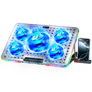LIANGSTAR Laptop Cooling Pad, Laptop Cooler Gaming 5 Quiet Fans with Large Metal Plate for 12-17.3 Inch Fan Stable Stand, 4 Modes RGB Light, 7 Height