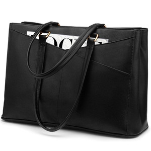 LOVEVOOK Laptop Tote Bag for Women 15.6 Inch Waterproof Leather Computer Bags Business Office Work Briefcase Black