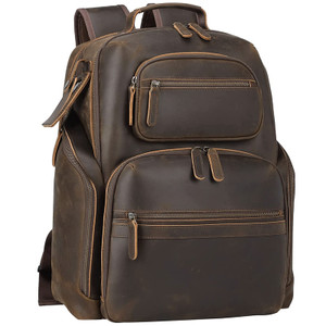 TIDING Men's Vintage Leather 15.6" Laptop Backpack Multi Pockets Travel Rucksack Business Overnight Daypack